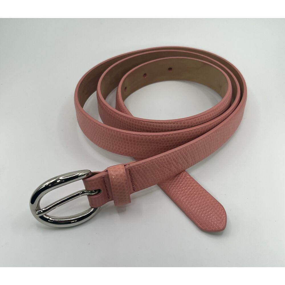 Talbots Pink Leather Belt Womens XL Snakeskin Print Silver Tone Buckle Italy